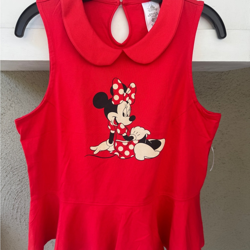 NWT Disney Minnie Mouse Red Peplum Collared Top Size L sleeveless